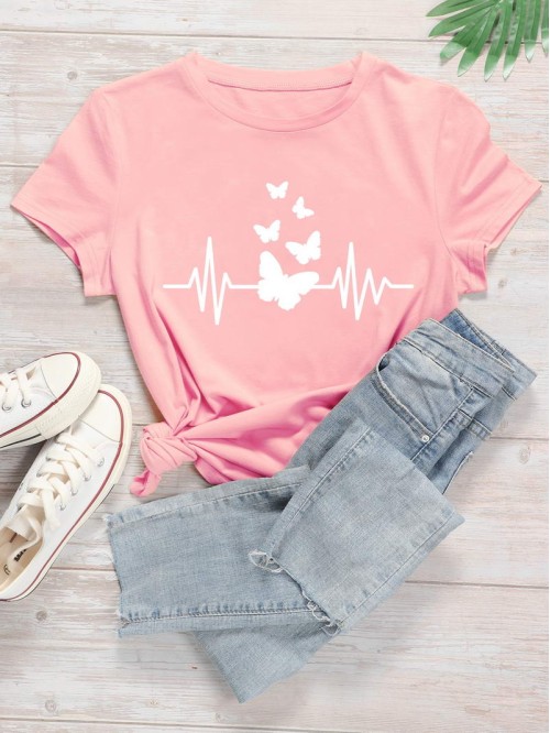 Butterfly Print Short Sleeve Tee