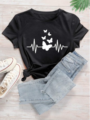 Butterfly Print Short Sleeve Tee