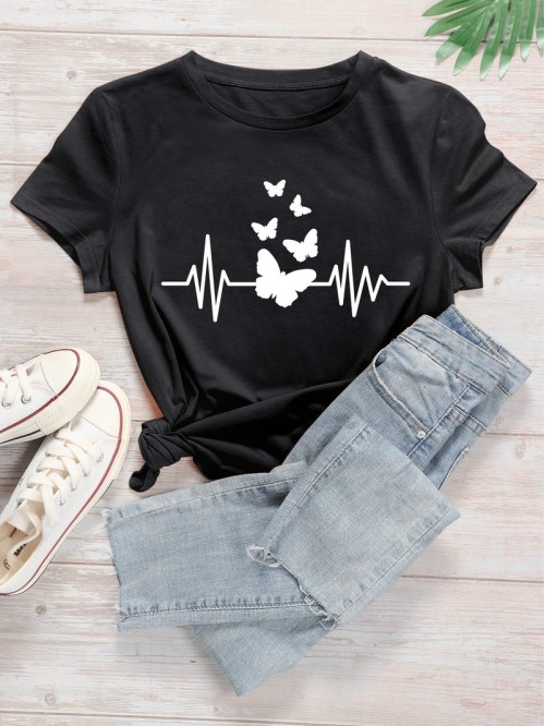 Butterfly Print Short Sleeve Tee