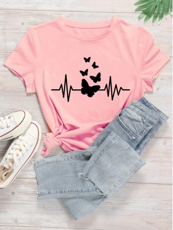 Butterfly Print Short Sleeve Tee