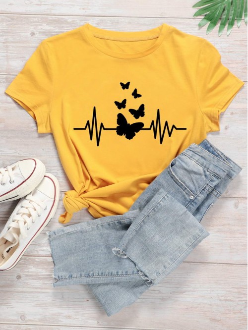 Butterfly Print Short Sleeve Tee