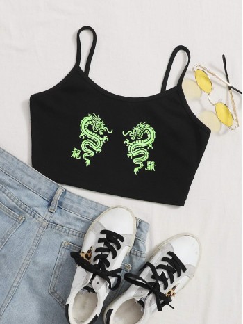 Dragon Graphic Cropped Cami Top