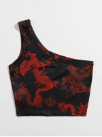 One Shoulder Chinese Dragon Top