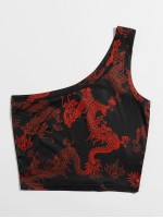 One Shoulder Chinese Dragon Top