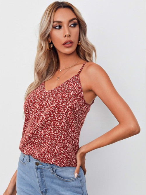 Double V-neck Floral Print Cami Top