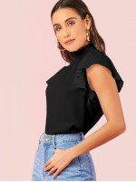 Shirred Neck Ruffle Armhole Top