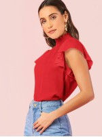 Shirred Neck Ruffle Armhole Top