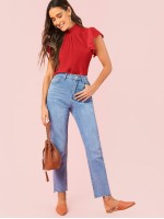 Shirred Neck Ruffle Armhole Top