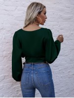 Bishop Sleeve Satin Crop Blouse