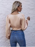 Bishop Sleeve Satin Crop Blouse