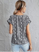 Snakeskin Print Cuffed Sleeve Top