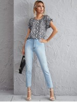 Snakeskin Print Cuffed Sleeve Top