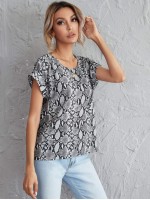 Snakeskin Print Cuffed Sleeve Top