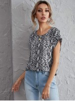 Snakeskin Print Cuffed Sleeve Top