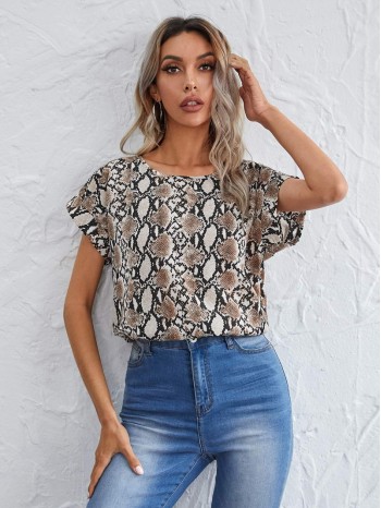 Snakeskin Print Cuffed Sleeve Top