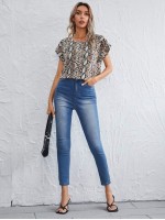 Snakeskin Print Cuffed Sleeve Top