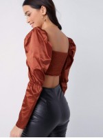 Gigot Sleeve Crop Satin Top