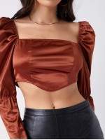 Gigot Sleeve Crop Satin Top