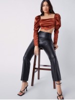 Gigot Sleeve Crop Satin Top