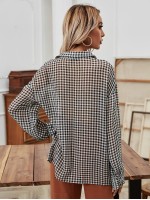 Drop Shoulder Gingham Button Up Blouse