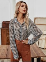 Drop Shoulder Gingham Button Up Blouse