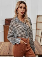 Drop Shoulder Gingham Button Up Blouse