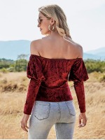 Off Shoulder Gigot Sleeve Velvet Tee