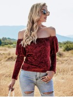 Off Shoulder Gigot Sleeve Velvet Tee