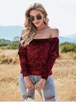 Off Shoulder Gigot Sleeve Velvet Tee