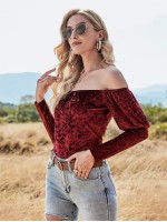 Off Shoulder Gigot Sleeve Velvet Tee