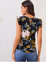 Ruffle Trim Floral Print Top