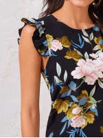 Ruffle Trim Floral Print Top