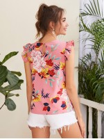 Ruffle Trim Floral Print Top