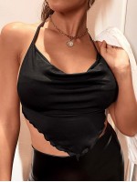 Asymmetrical Hem Cowl Neck Cami Top