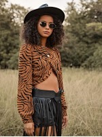 Tiger Striped Wrap Front Crop Top