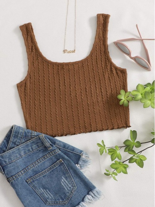 Lettuce Trim Textured Crop Tank Top