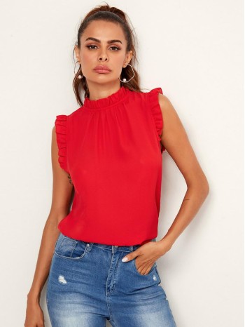 Frill Trim Sleeveless Top