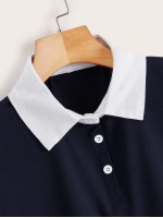 Contrast Collar Button Front Polo Tee