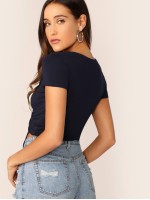 Ruched Drawstring Front Crop Tee