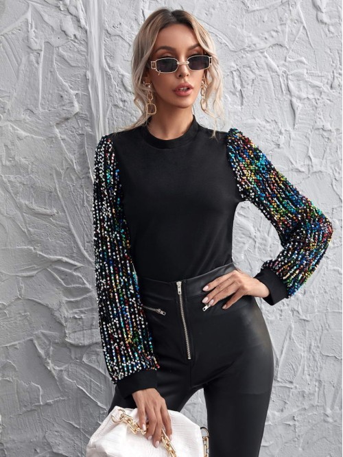 Sequin Sleeve Top