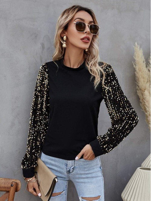 Sequin Sleeve Top