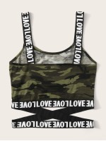 Love Graphic Camo Print Crop Top