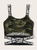 Love Graphic Camo Print Crop Top