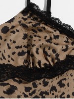 Contrast Lace Detail Lettuce Trim Leopard Cami Top