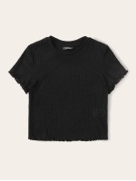 Ribbed Lettuce-Edge Cropped Tee