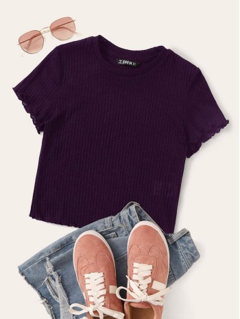 Lettuce Trim Rib-knit Tee