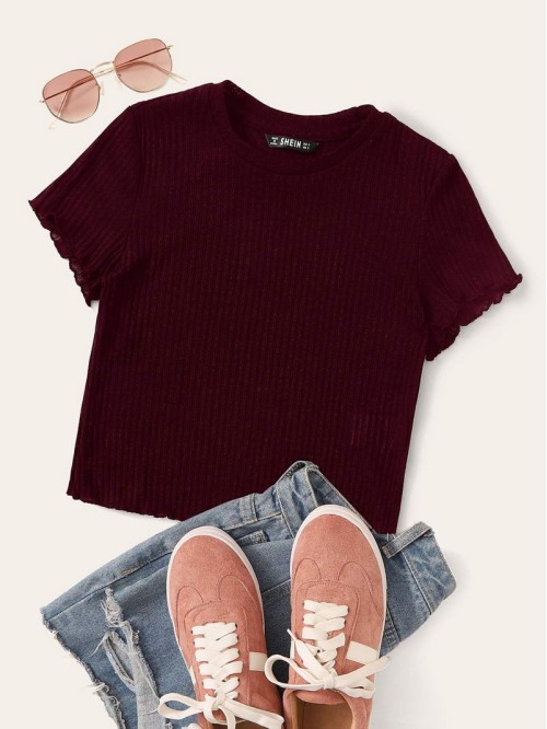 Ribbed Lettuce-Edge Cropped Tee