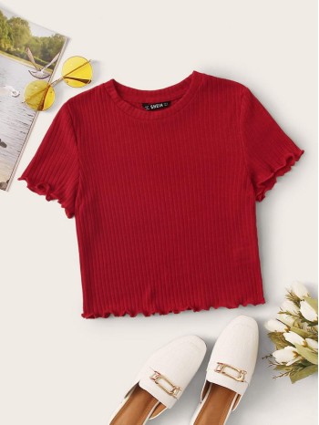 Ribbed Lettuce-Edge Cropped Tee