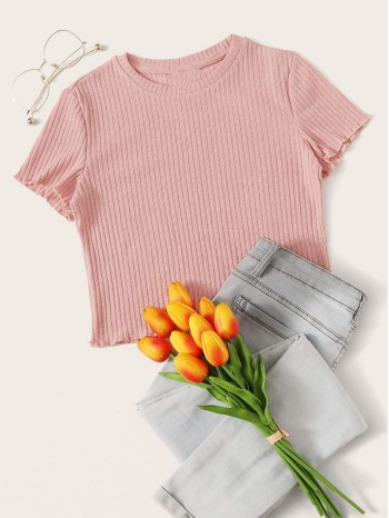 Ribbed Lettuce-Edge Cropped Tee