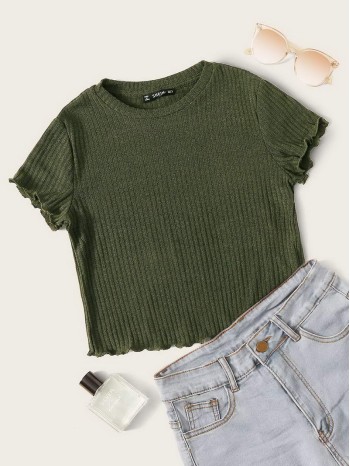 Lettuce Edge Rib-knit Crop Tee